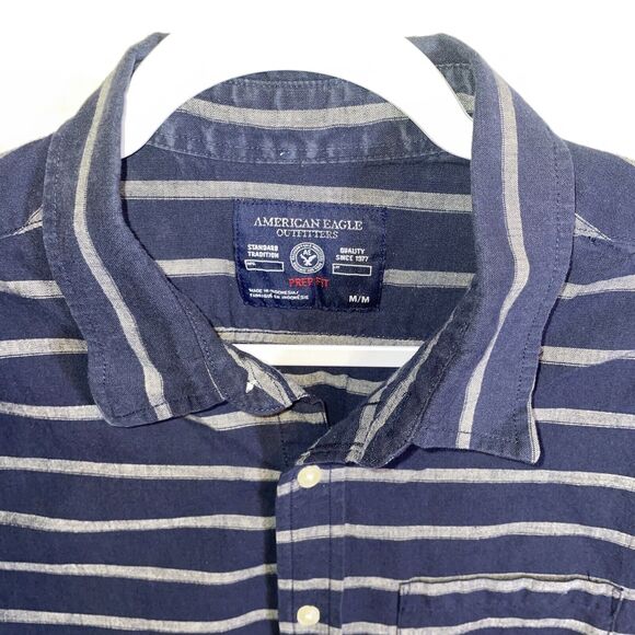 American Eagle Outfitters Dress Shirt Men’s Size Medium Blue Striped Prep Fit LS - Picture 3 of 12